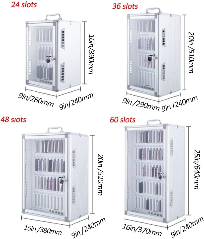 Cell Phone Locker Box for Classroom with Door Locks and Keys Clear Acrylic Jail Storage Cabinet，Wall Mounted Cell Phone Storage Cabinet, Aluminum Alloy Organizer with 48 Lockable Slots & Por