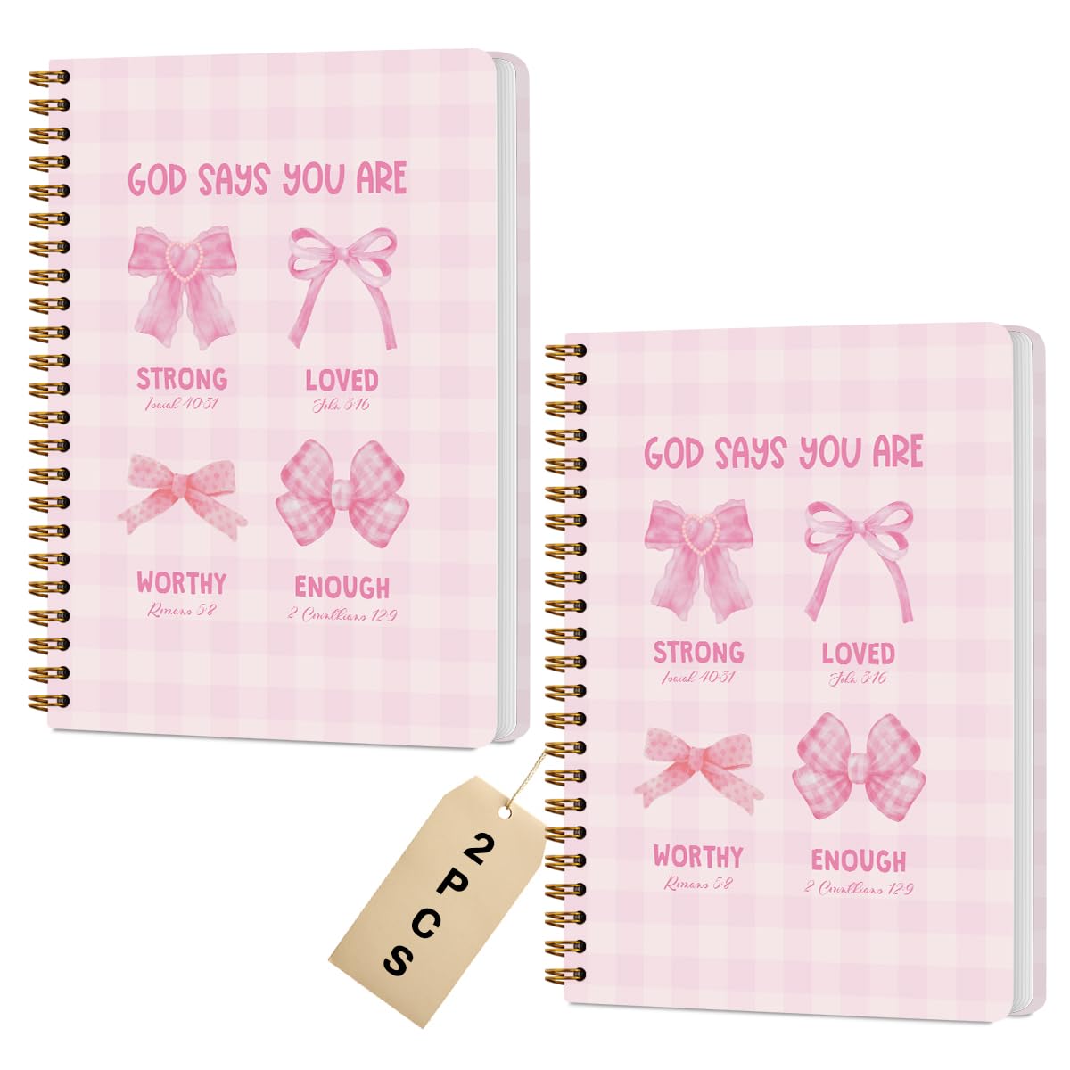 2 Packs Pink Bow Bible Spiral Notebook, Christian Gifts for Women Teen Girl