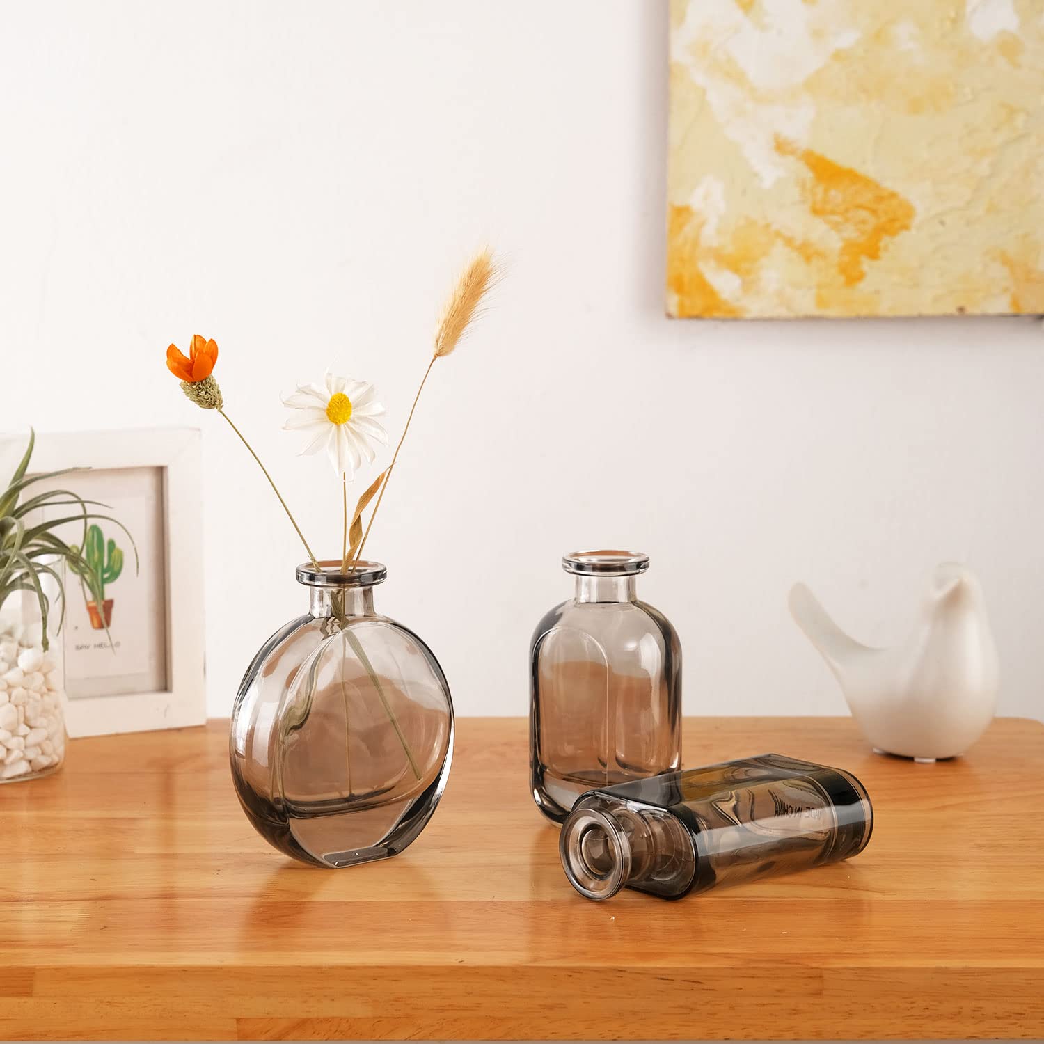 グレーの模様入りガラス花瓶 シンプルモダングレーガラスフラワーベース – acacia