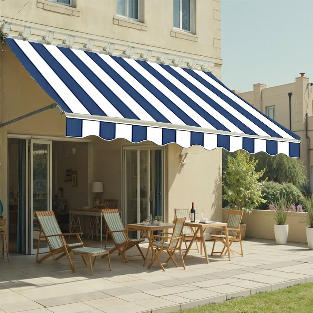 Zapasowa tkanina markizy 3 m - 5,5 m | chowana osłona przeciwsłoneczna na patio | płócienna osłona na balkon | niebieska markiza zewnętrzna 4,5 x 1,5 m