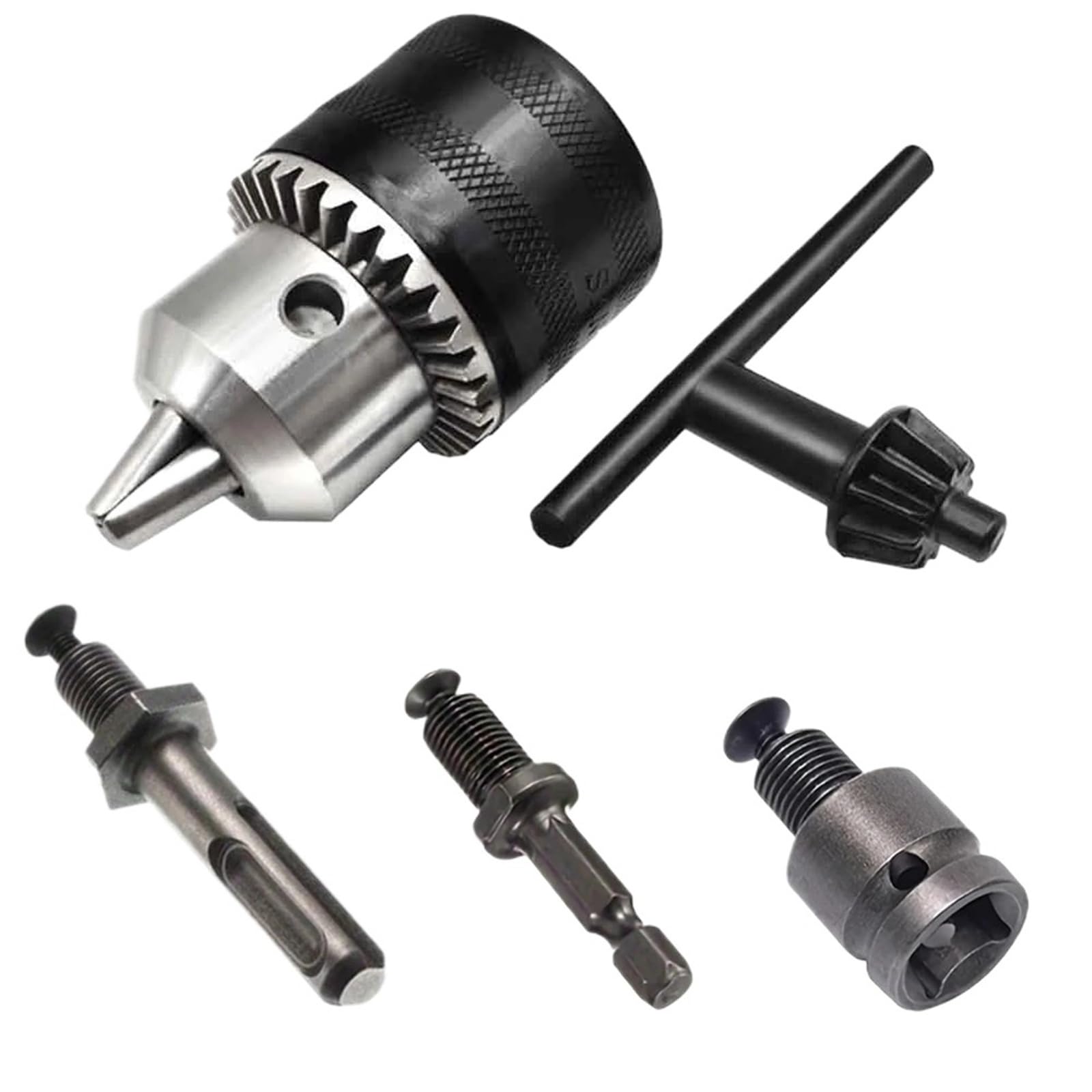 Atxyaa One Color 5Pcs/Set,1.5Mm~10Mm Metal Drill Chuck,With Chuck Key,3/8-24Unf Thread Quick Change,Conversion Shank(Hex/Sds-Plus/Square Adapter)