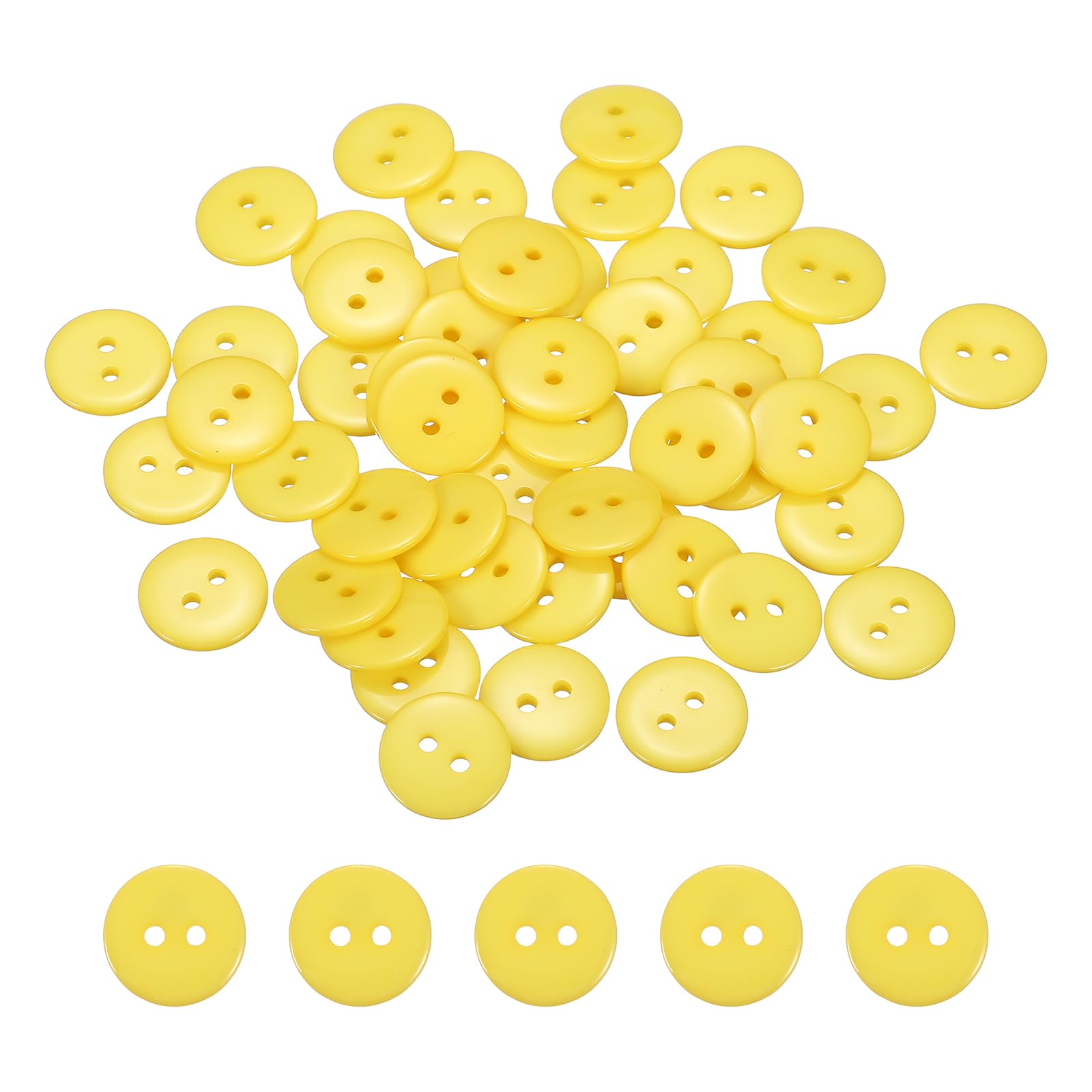 sourcing map 50pcs Resin Sewing Button, 15mm (5/8-inch) 2 Holes Round Craft Decorative Buttons for Coat Clothes Holiday Decoration, Yellow