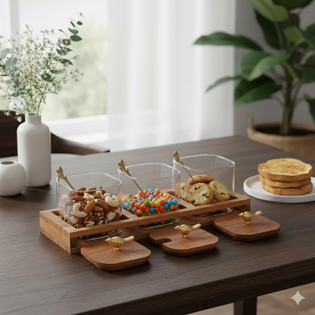 Buy UMAI Platters Serving Set for Snacks with Wooden Tray, Spoon