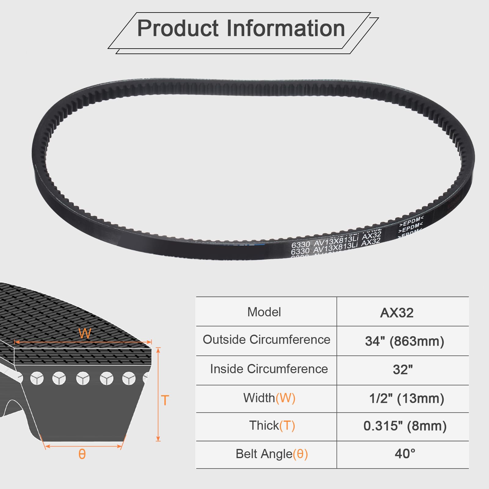 uxcell 4 cinghie trapezoidali AX32 EPDM, in gomma industriale, con bordo grezzo, 1,27 cm di larghezza x 86,4 cm di circonferenza esterna