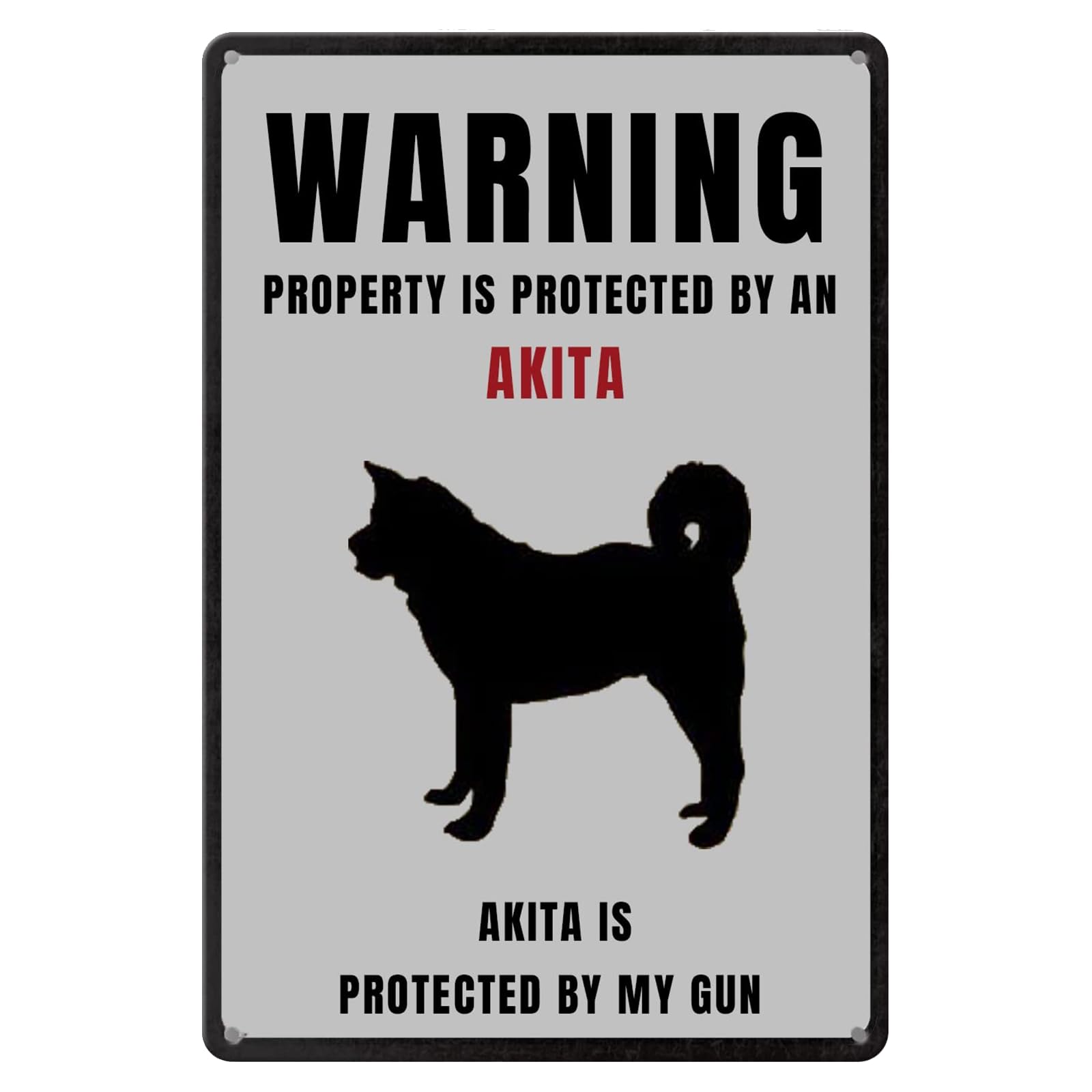 snowsun Vintage Dog Tin Sign Warning Property Is Protected By An Akita Metal Tin Sign for Home, Room & Garage Wall Decoration 8× 12 Inches