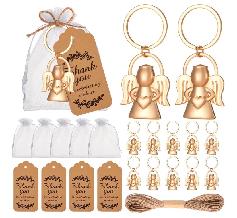 YKLIGTN LIGTN 50 Sets of Angel Keychain Favors with Organza Bags and DIY Tags - Perfect for Baby Showers, Weddings,Bridal Shower and Parties!