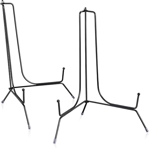 Paquete de 2 soportes de exhibición de platos mejorados, soportes antideslizantes de hierro de 12 pulgadas, soportes de exhibición de libros, placas