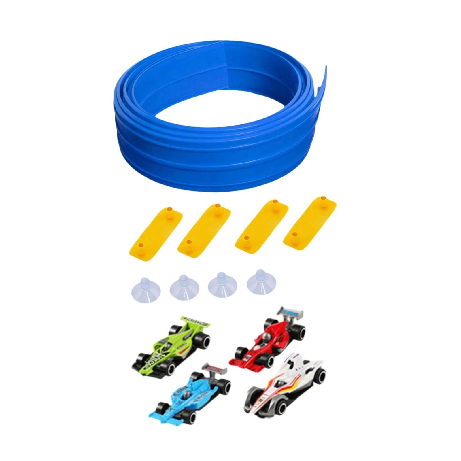 MagiDeal Pista Flexible para Coches de Carreras para Niños con Ventosas Y Rampa Portátil Fácil de Montar Y Llevar Adecuada para Regalos Juegos en Casa Viajes, Azul
