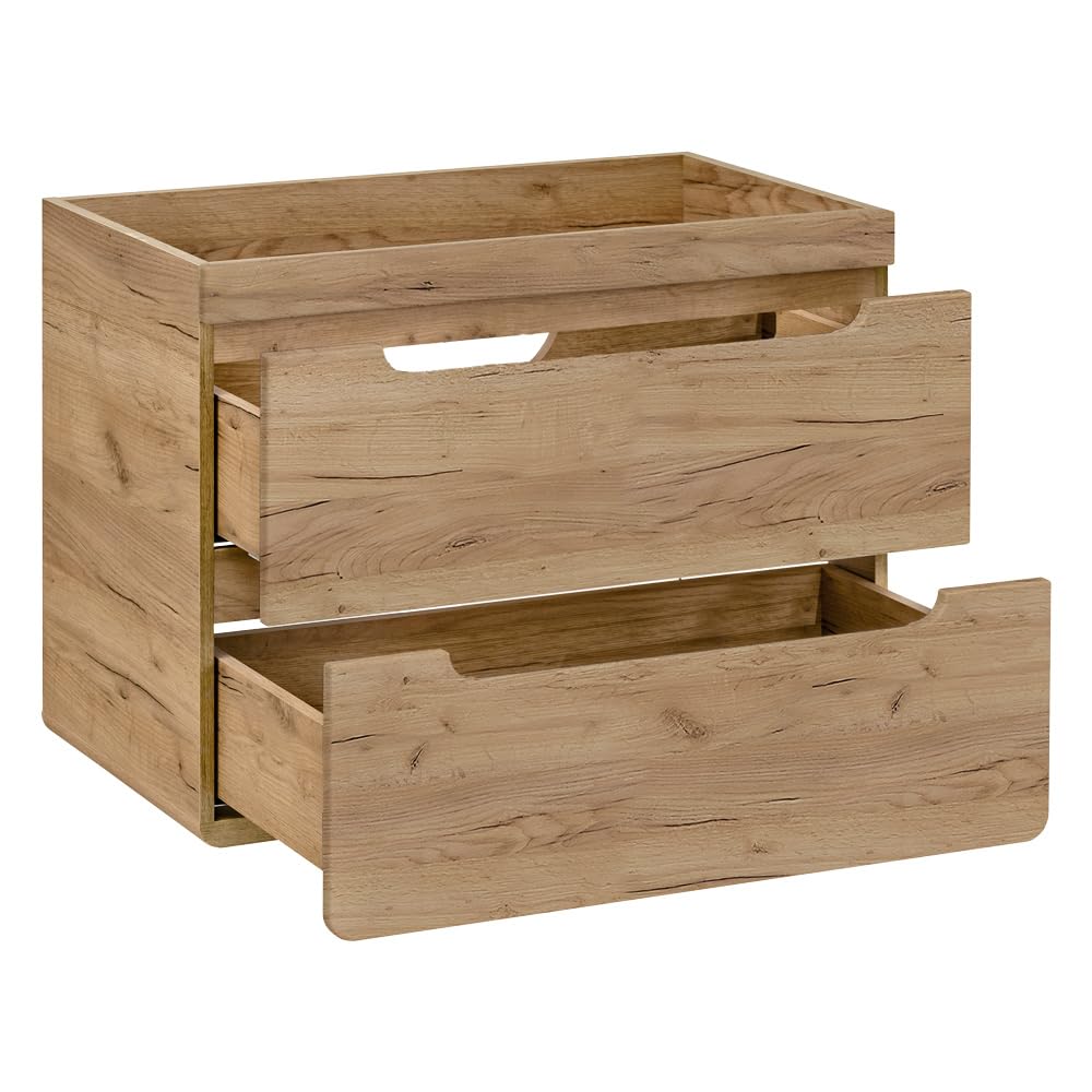 Lomadox Badezimmermöbel Komplett Set Eiche 81 cm Waschtisch, LED-Spiegelschrank, Hochschrank