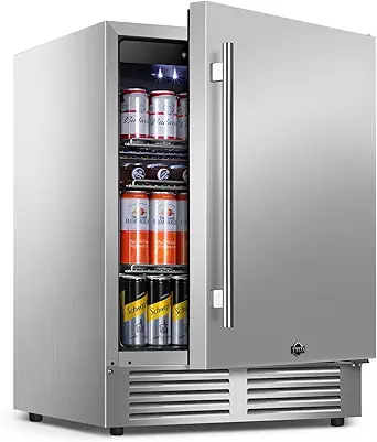 Tylza Outdoor Refrigerator 24 Inch Wide, Stainless Steel Beverage Refrigerator 176 Can for Undercounter Built-in or Freestanding, for Home and Patio, Water Proof, Fast Cooling, Low Noise, 37-65 °F