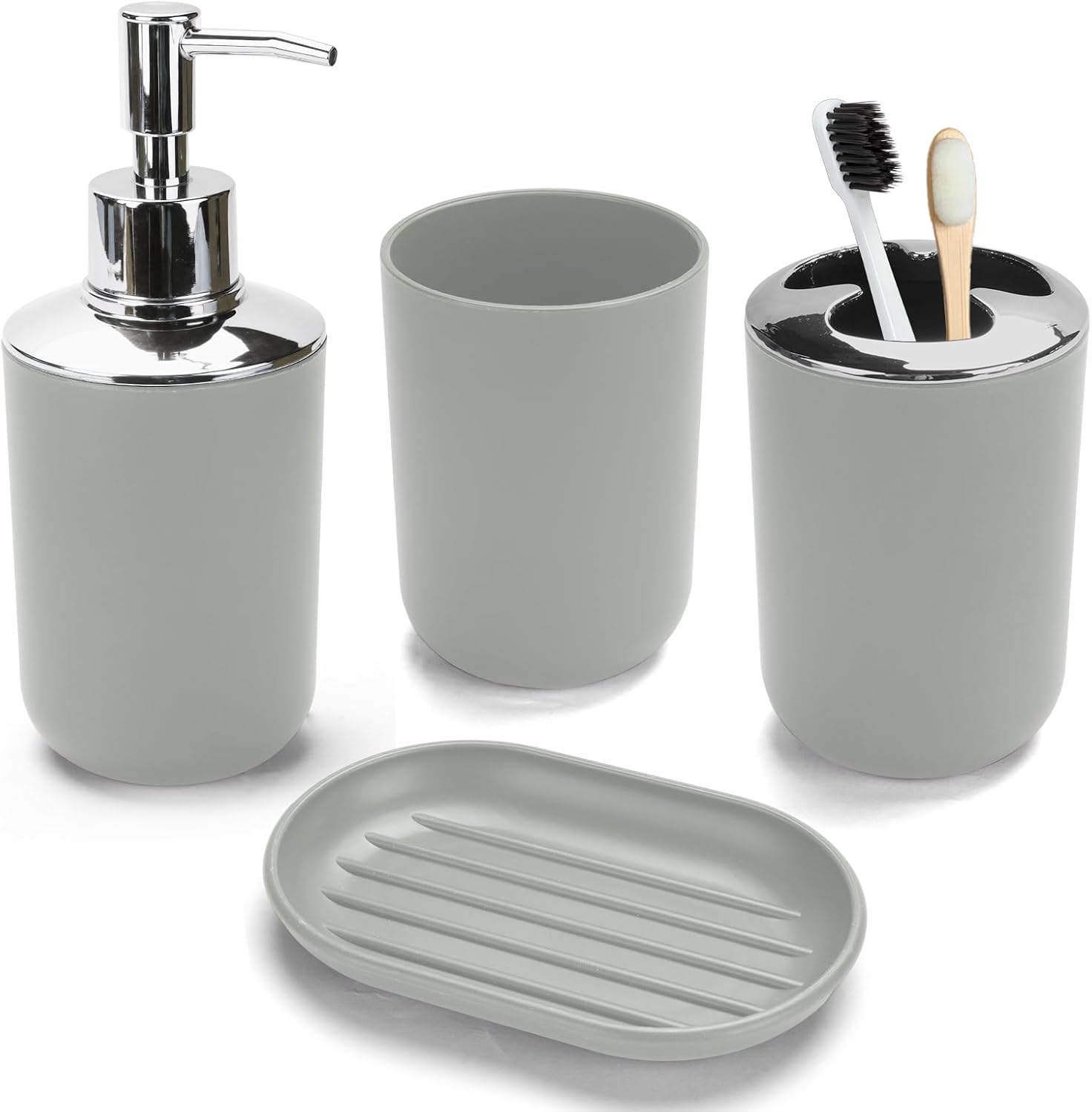 4 Pcs White Bathroom Accessories Set,Bohemian Bathroom Toothbrush Holder Set.Include Soap Dispenser, Soap Dish, Toothbrush Holder, Mouthwash Cup, Modern Bahtroom Decor Set