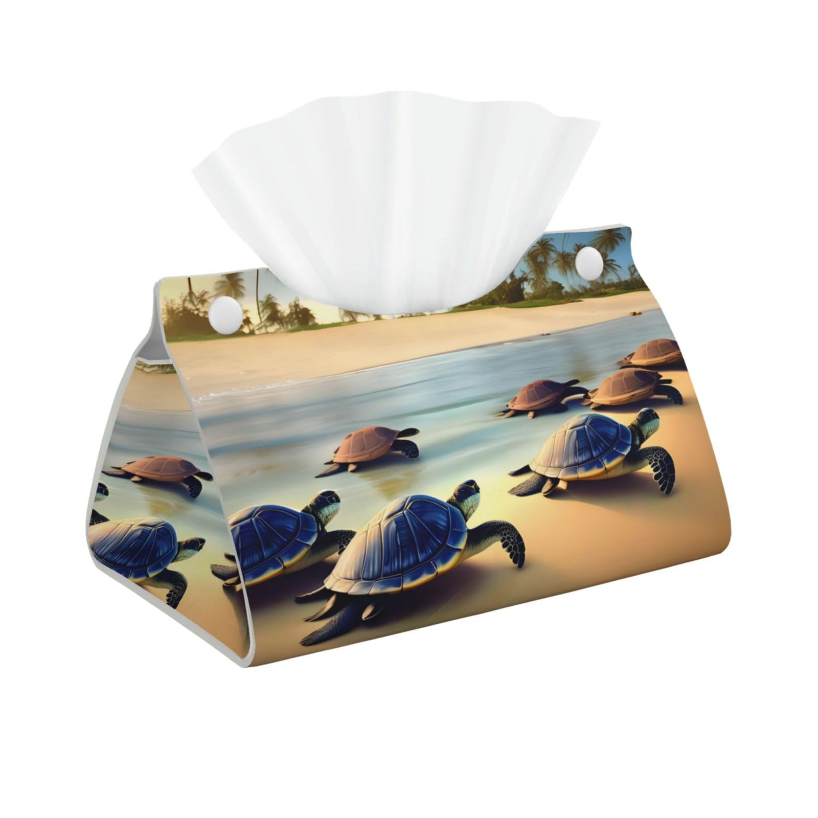 turtles on the beach Long Leather Tissue Box Cover-Waterproof PU Leather Tissue Holder for Bathroom, Decorative Rectangular Tissue Case
