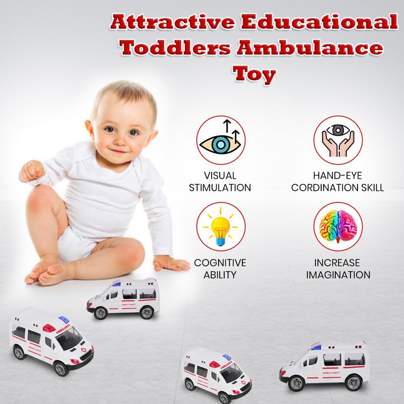 Asian Portable Plastic Pull Back Ambulance Toy for Kids 1 Piece (White) 3