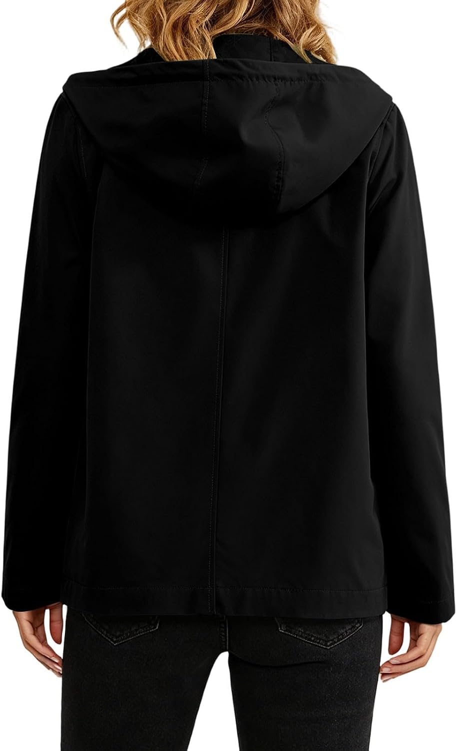 Lmdudan Women's Mid Length Hooded Rain Jacket Windbreaker Button & Zip Up Rain Coat Spring Summer Outdoor Cargo Jacket