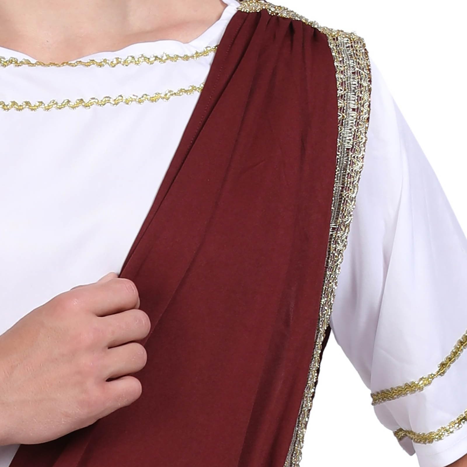 Men's Roman Senator Costume, Classic Ancient Greek Toga Outfit with Red Sash & Gold Trim - Image 9