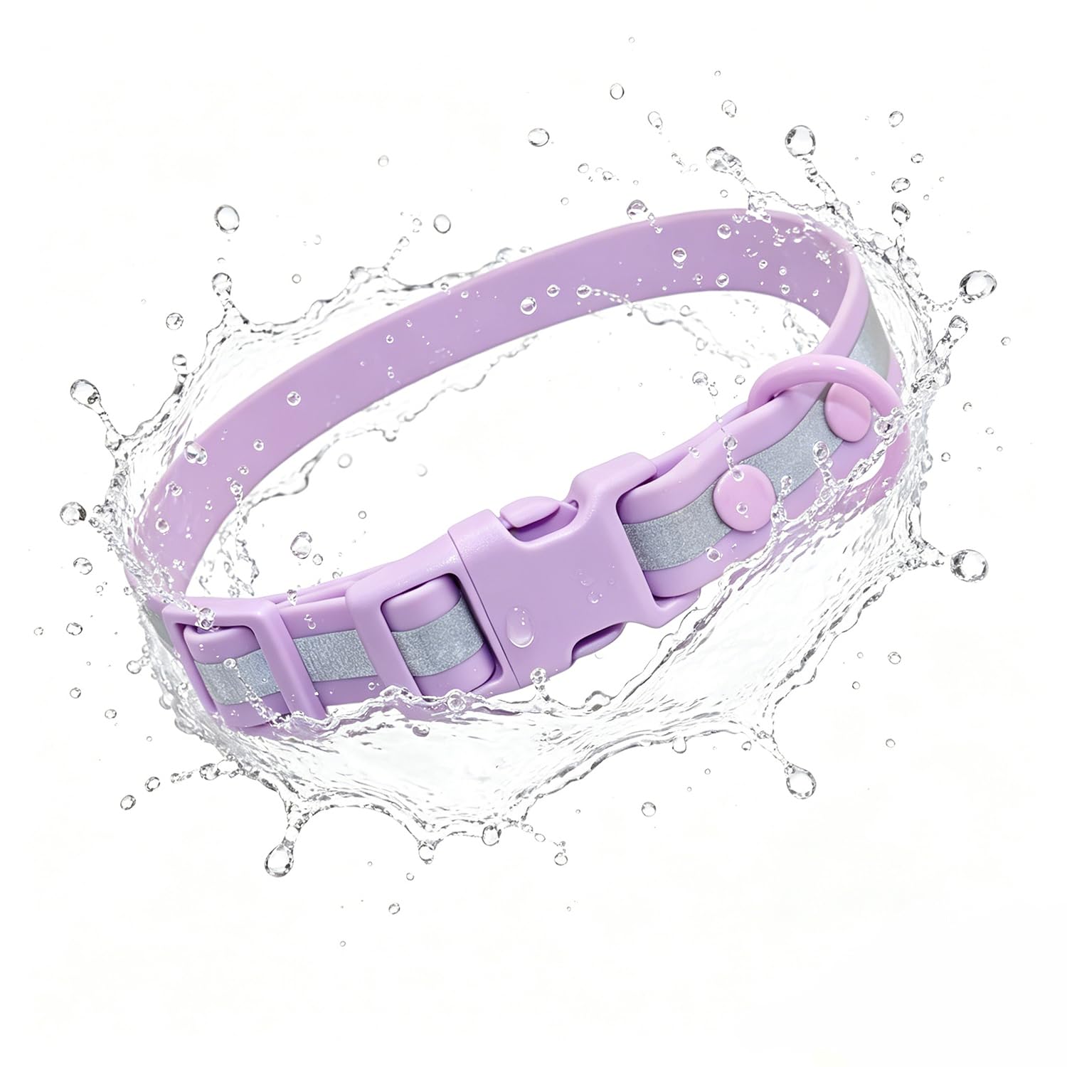 THAIN Waterproof Reflective Dog Collar –PVC Webbing with High Visibility Reflective Strip–Easy to Clean – Perfect for Daily Use & Night Walks – for Small Medium Large Dogs (Light Purple, XS)