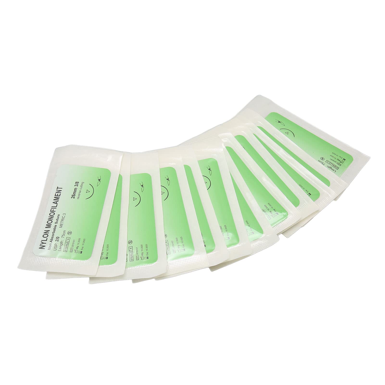 VINGVO Suture Thread Set, Nylon Curved Needle 12 Bags Prevent Broken Hygiene Suture Practice Thread for Biology Classes (2/0)