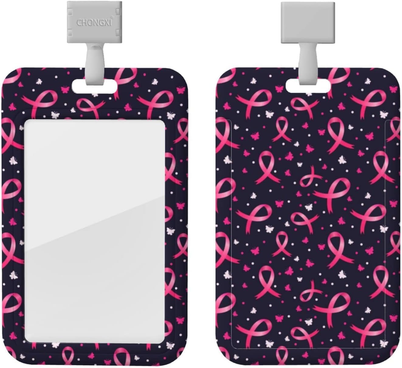 ID Badge Holders,Pink Ribbons and Butterflies with Lanyard