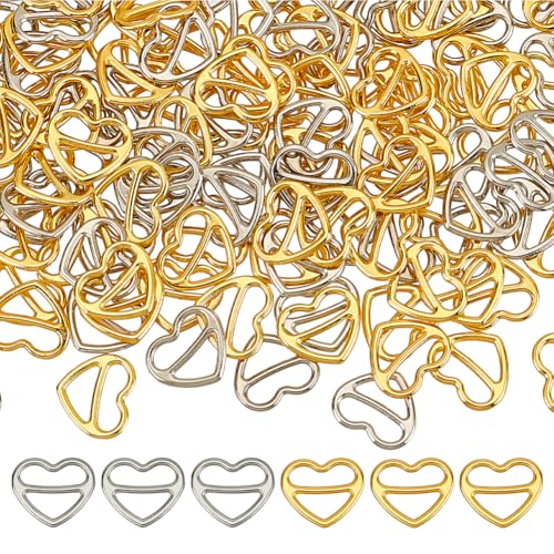 FINGERINSPIRE 120Pcs Glissières de Bretelles de Soutien-Gorge Forme Cœur Platine et Or Anneaux Alliage Clips pour Bretelles de Soutien-Gorge 14X12.5Mm pour...