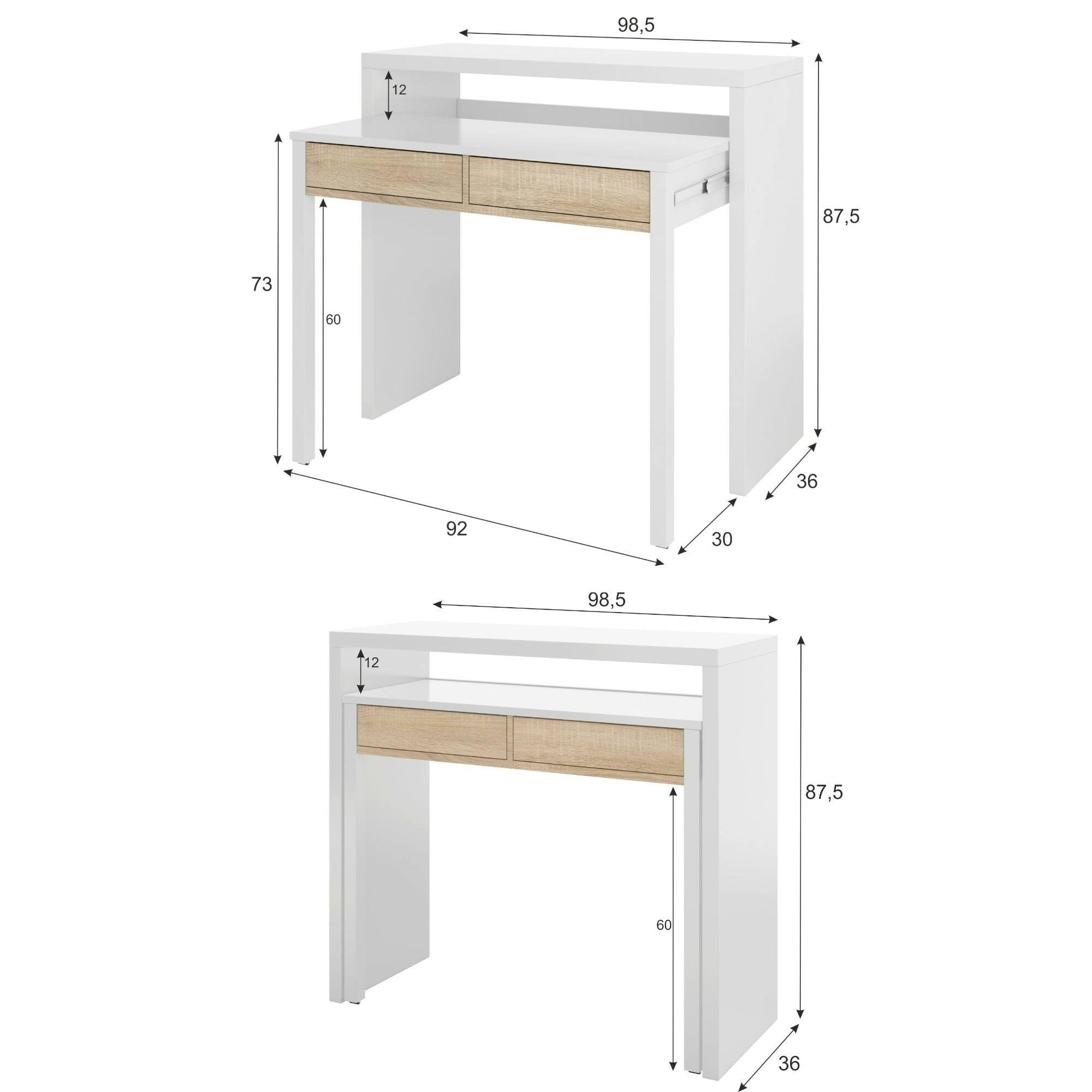 Habitdesign - MOD. 004582BO - Scrivania Estensibile, Dimensioni:98,5 x 87,5 x 36/70 cm di profondità.