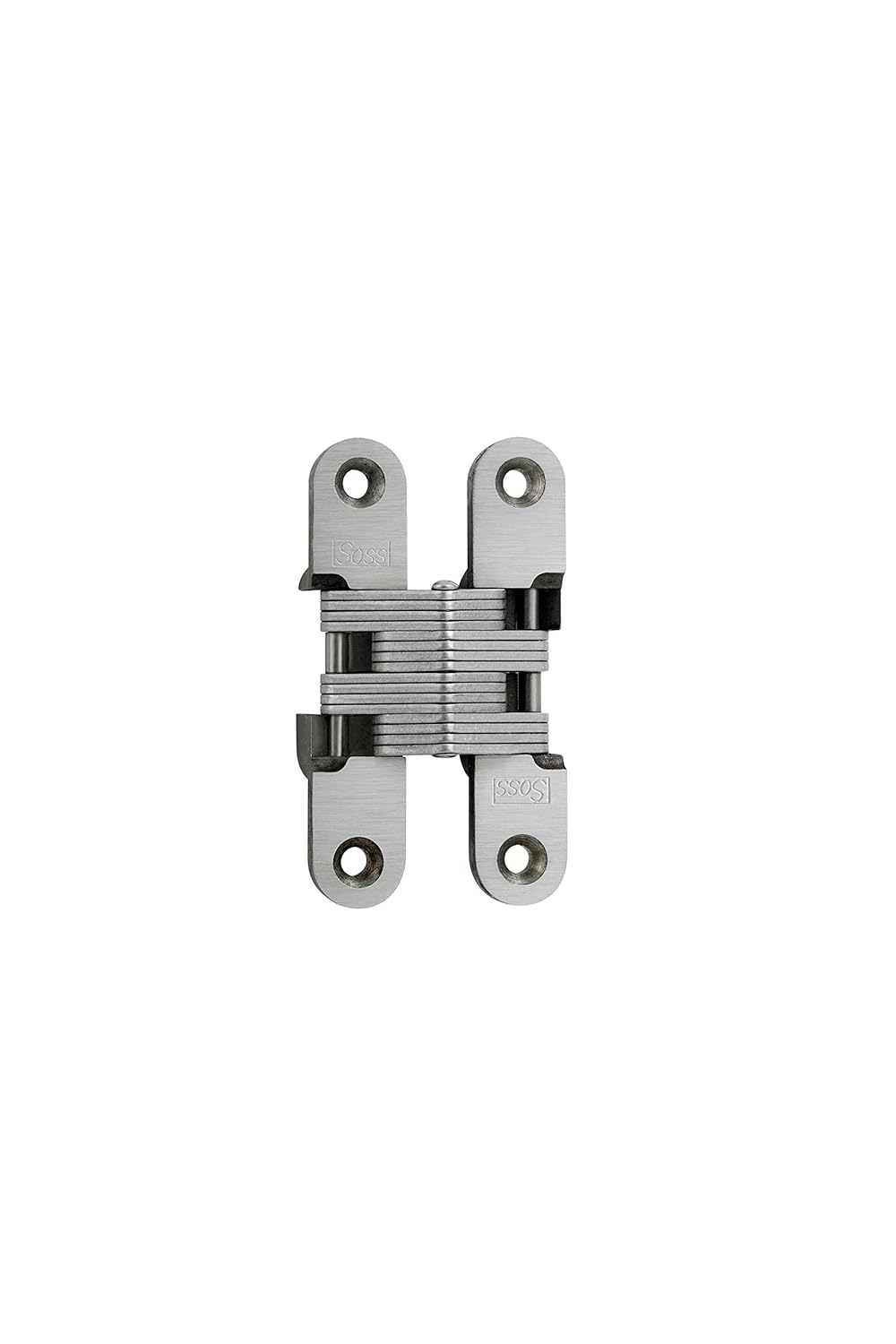 SOSS 212 Stainless Steel Invisible Hinge with Holes for Wood or Metal Applications, Mortise Mounting, Satin Stainless Steel Exterior Finish