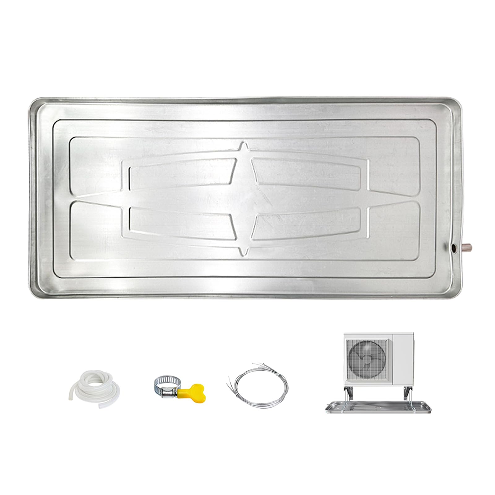 Vasca di Raccolta condensa Portatile per climatizzatori - Vasca di Raccolta condensa in Acciaio Inossidabile con Kit di Scarico per unità Interne/Esterne - Soluzione di drenaggio e Raccolta