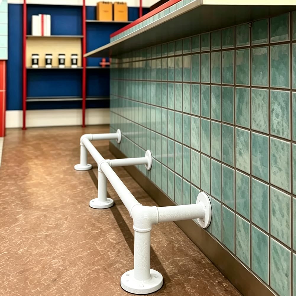 Hefjiayciq White Iron Foot Rail Kit, Industrial Style Railing Undercounter Mount Hardware, For Restaurant, Bar, Office, Home,,420Cm/13.8Ft