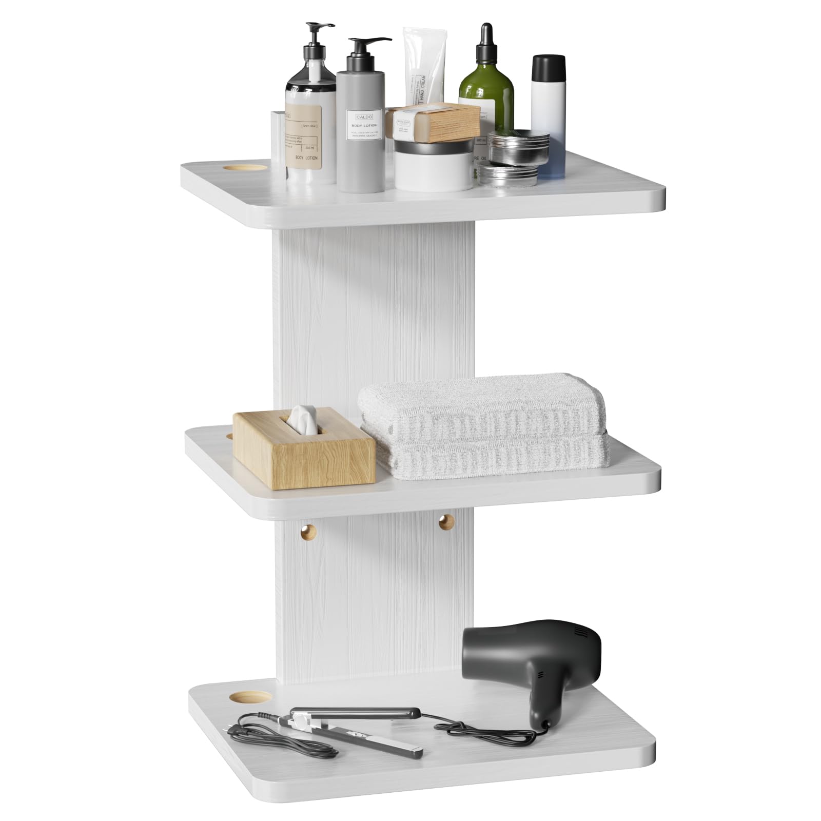 WALI Floating TV Shelf, 3 Tier Projector Shelf for DVD Players, Routers, Game Consoles, Cable Boxes, Living Room Decor Accessories, Wall Mount Shelves Holds Up to 22lbs (CS303NW), 3-Shelf, White