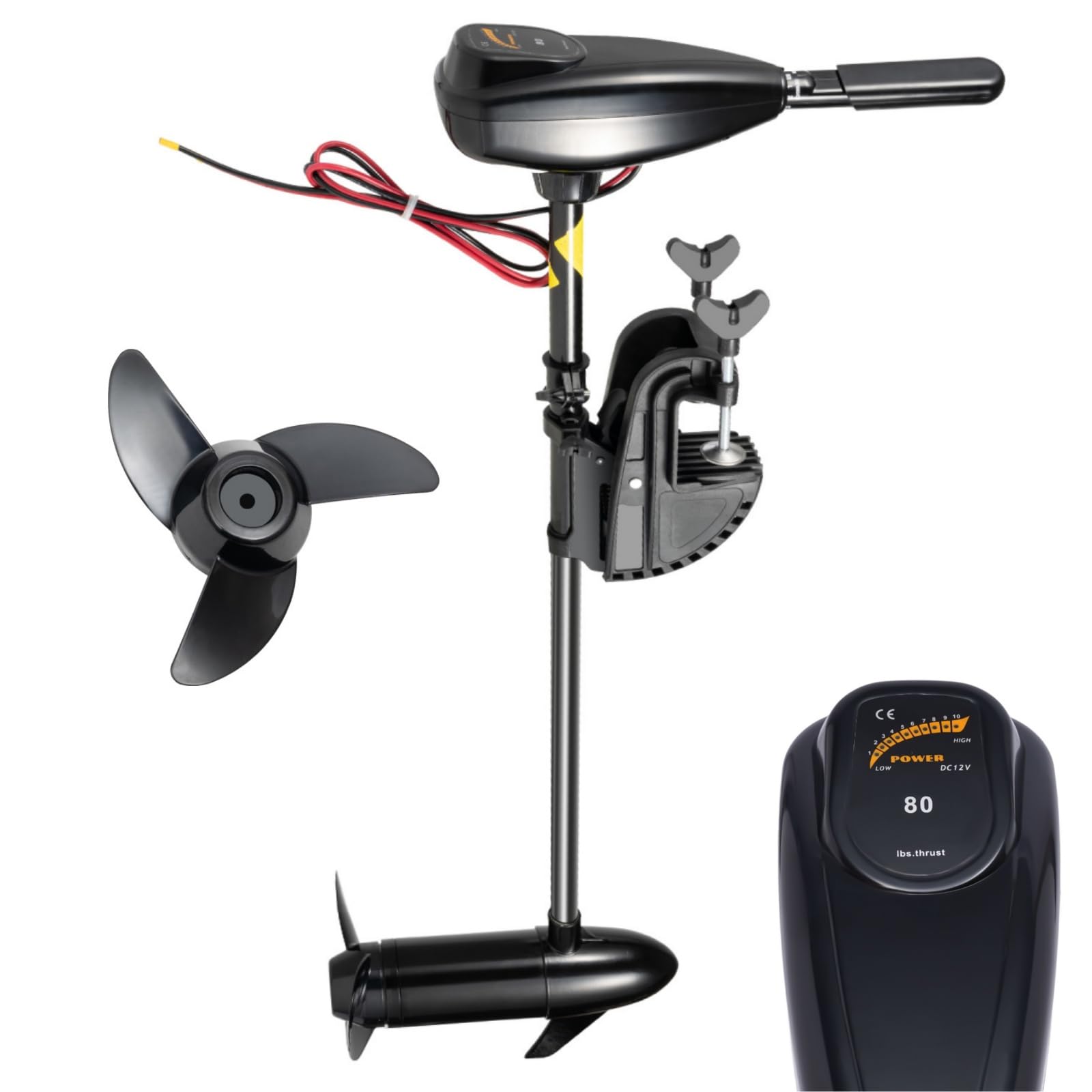 Motor eléctrico 80LBS de 12 V, motor fueraborda, motor fueraborda, 800 W, con 1850 kg de fuerza de tracción, 5 marchas hacia adelante y 3 marchas atrás, altura ajustable, con indicador de batería