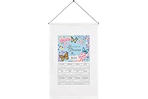 Cloth Calendars 2024 with Dowel: ad Calendars for Wall with Butterfly Motif
