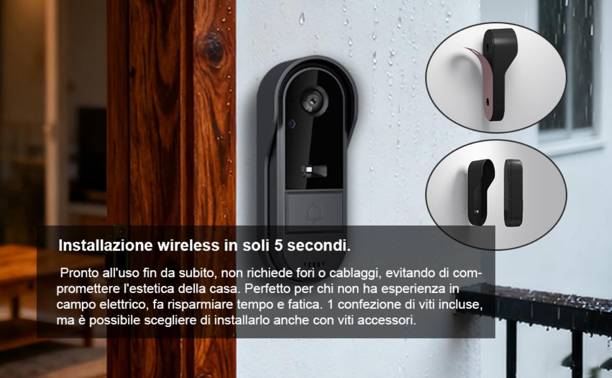 Winnes Video Campanello Impermeabile IP65,Video Citofono con 1080P 4,3'' IPS Schermo,Videocitofono Senza Fili da Esterno,Spioncino Digitale 1800mAh con Telecamera Ultra Grandangolo,Nessun WiFi o APP