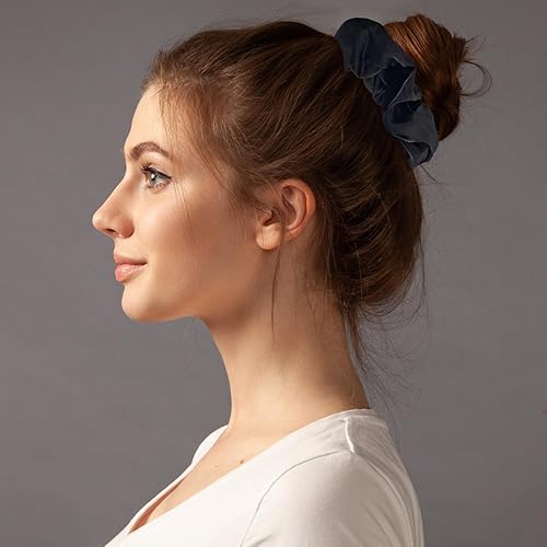 Miniatura 2 de 6 coleteros de seda satinada para mujeres y niñas, coleteros grandes para cabello grueso, rizado, largo, color marrón y negro, bandas elásticas