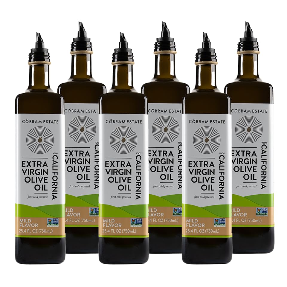 Cobram Estate California Mild Extra Virgin Olive Oil - First Cold Pressed, Non-GMO, Keto Friendly, High in Antioxidants, Fruity & Balanced - Cold Pressed Olive Oil Bottle EVOO - 750 ml (Pack of 6)