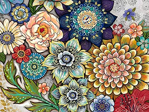 Mandala Diamond Painting Kits for Adults, Flowers Diamond Art Paint with Diamonds Full Drill, 12x16 inch Blooming Mandala 5D Diamond Painting Kit, DIY Craft Home Wall Decor and Gifts for Family Friend