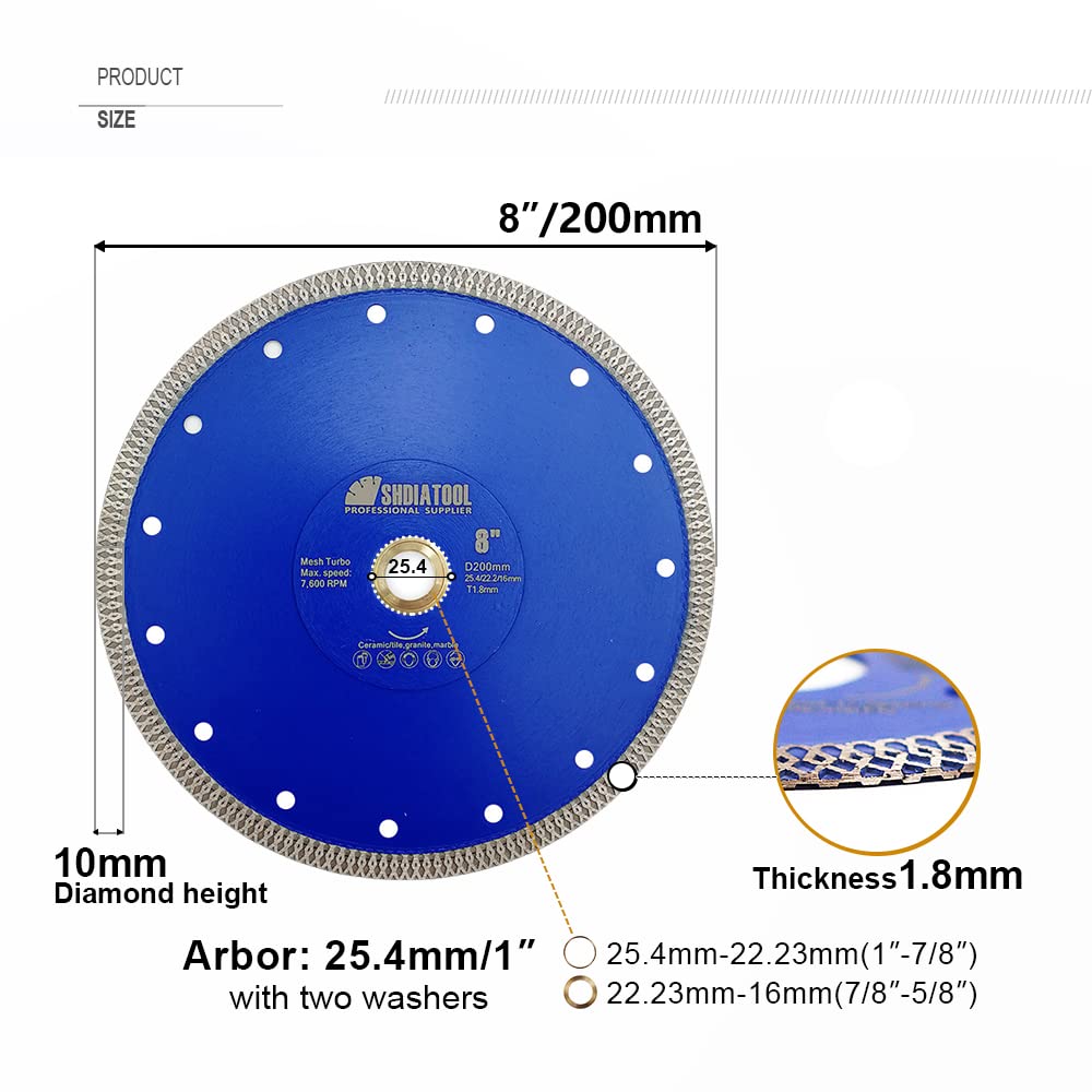 SHDIATOOL Diamentowa tarcza do cięcia 2 szt. 200 mm / 8 cali X ostrze do piłowania z siatki turbo do płytek marmur ceramiczna porcelana