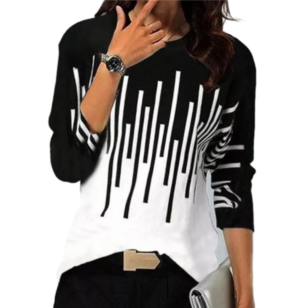 Womens Color Block Knit Sweaters Geometric Leopard and Plaid Pattern Pullovers for Fall and Winter