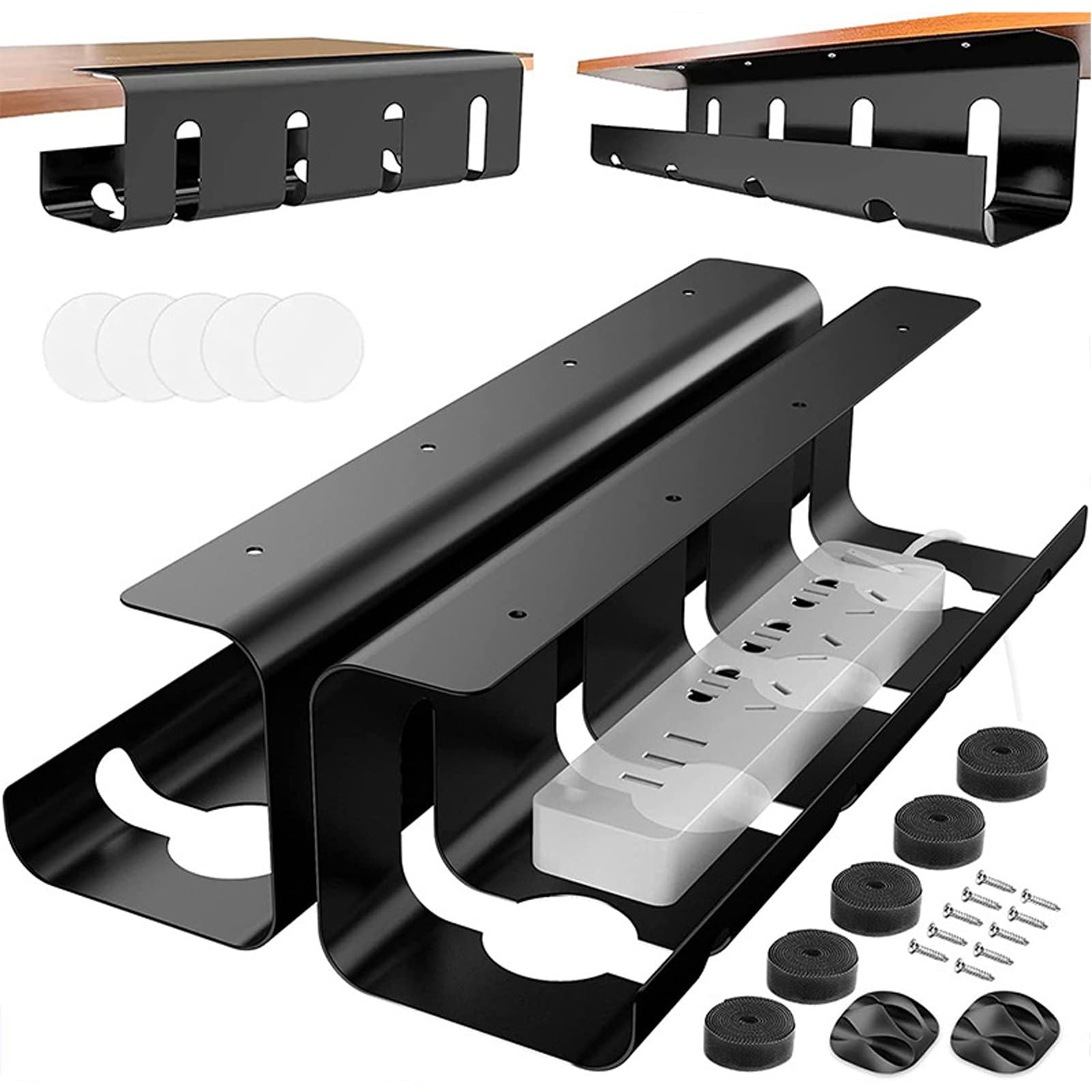 2 Pack Under Desk Cable Management Tray,No Drilling Wire Management Organizer,Steel Under Desk Storage Tray for Cord Organizer, Cord Organizer for Home/Office Computer Desk Cable Hider