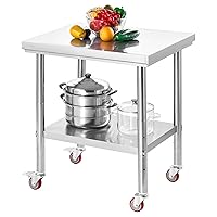 Vista 10 de VEVOR Mesa de Acero Inoxidable, Mesa de Trabajo de Preparación de Alimentos de 24 x 18 Pulgadas con Ruedas, Mesa de Preparación de Cocina