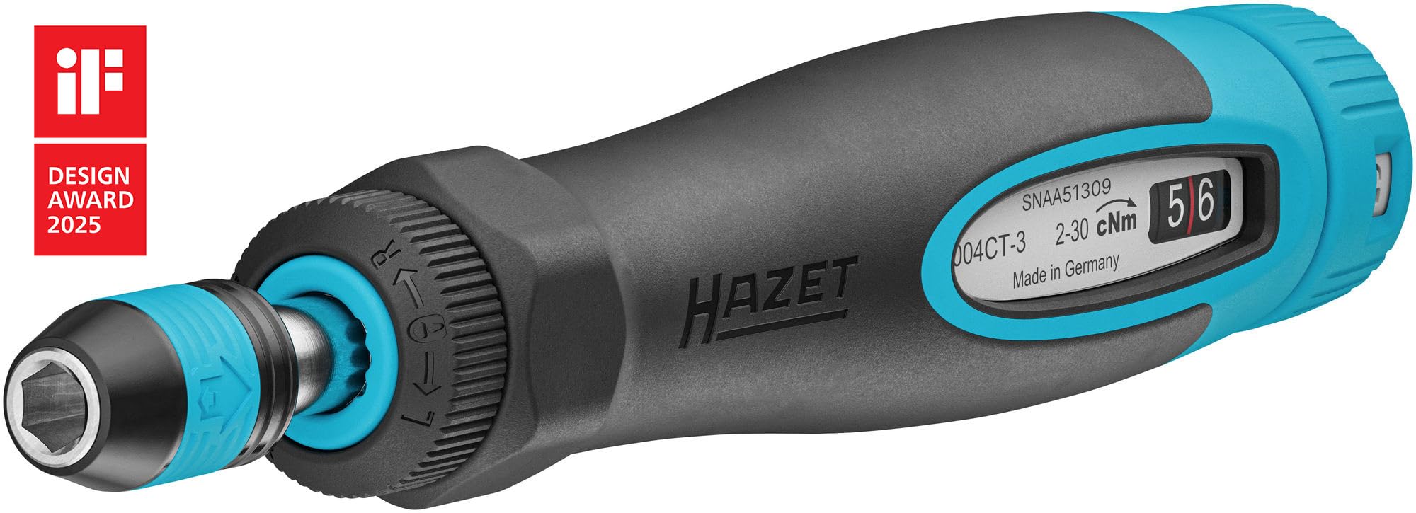 Hazet Cacciavite dinamometrico 6004CT-3, 1/4" con impugnatura standard, 0,02-0,3 Nm, precisione del 6%, lunghezza 196 mm, commutabile a destra/sinistra, meccanismo a ruota libera
