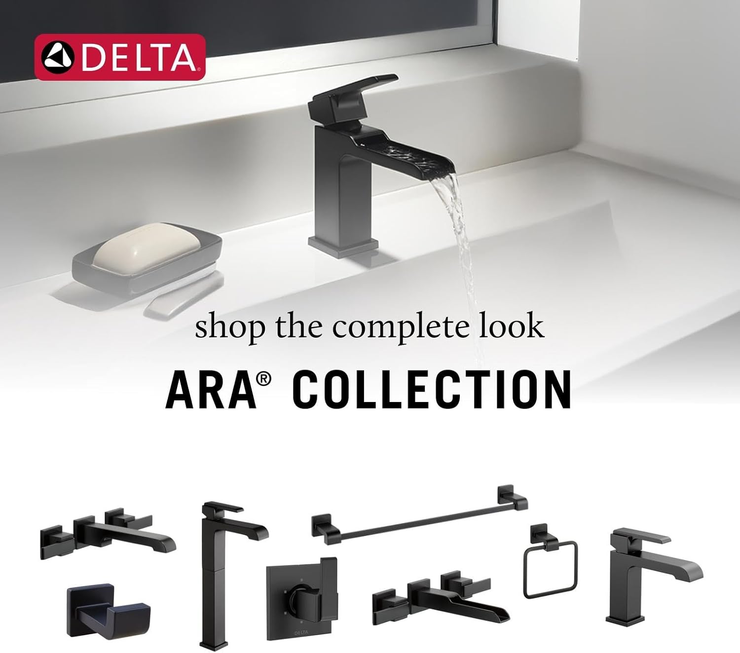Delta Ara Channel Roman Tub Faucet with Hand Shower, Matte Black Deck Mount Bathtub Faucet, Matte Black T4768-BL (Valve Not Included)