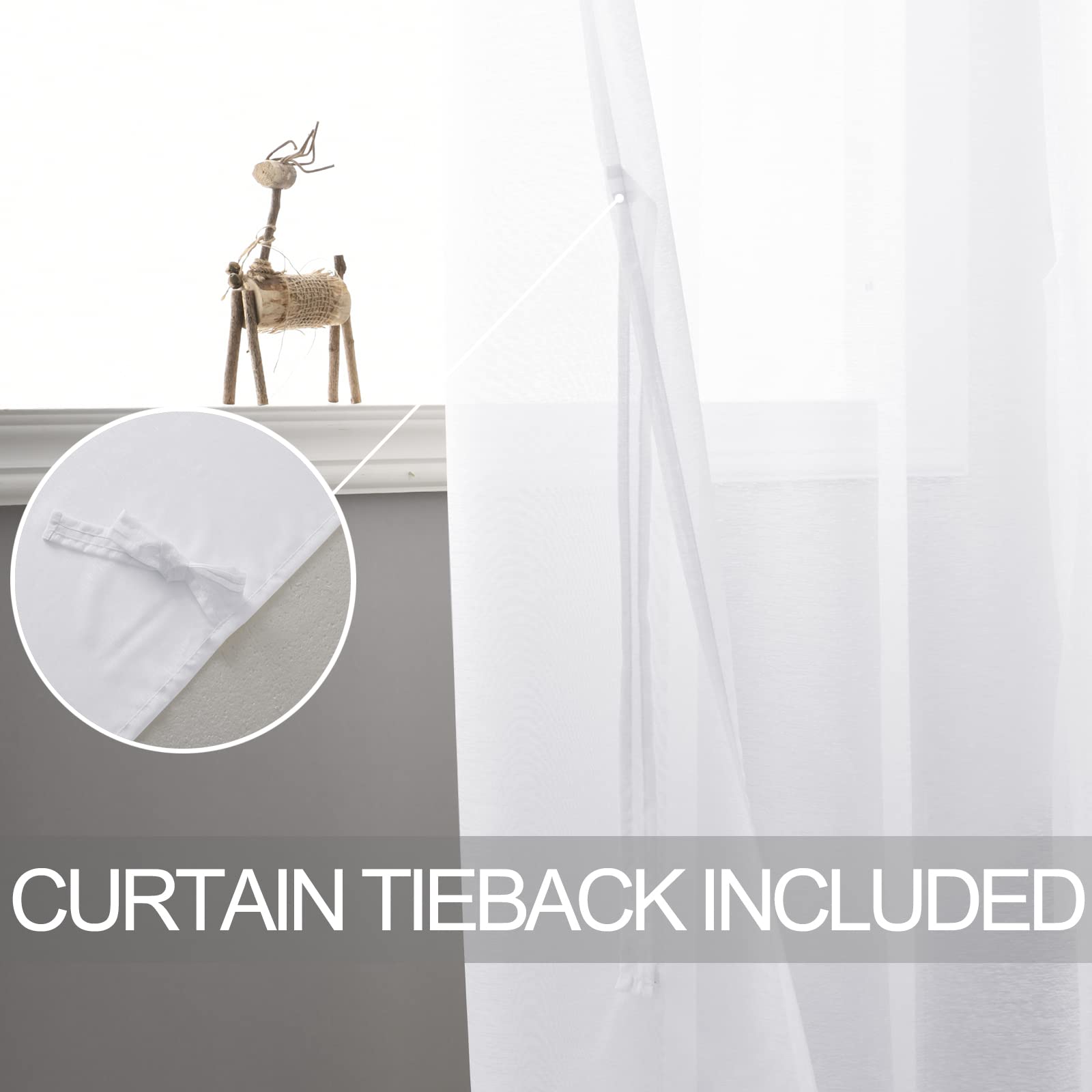 DWCN Tende per Interni in Voile 132x210 CM Bianco 2 Pannelli