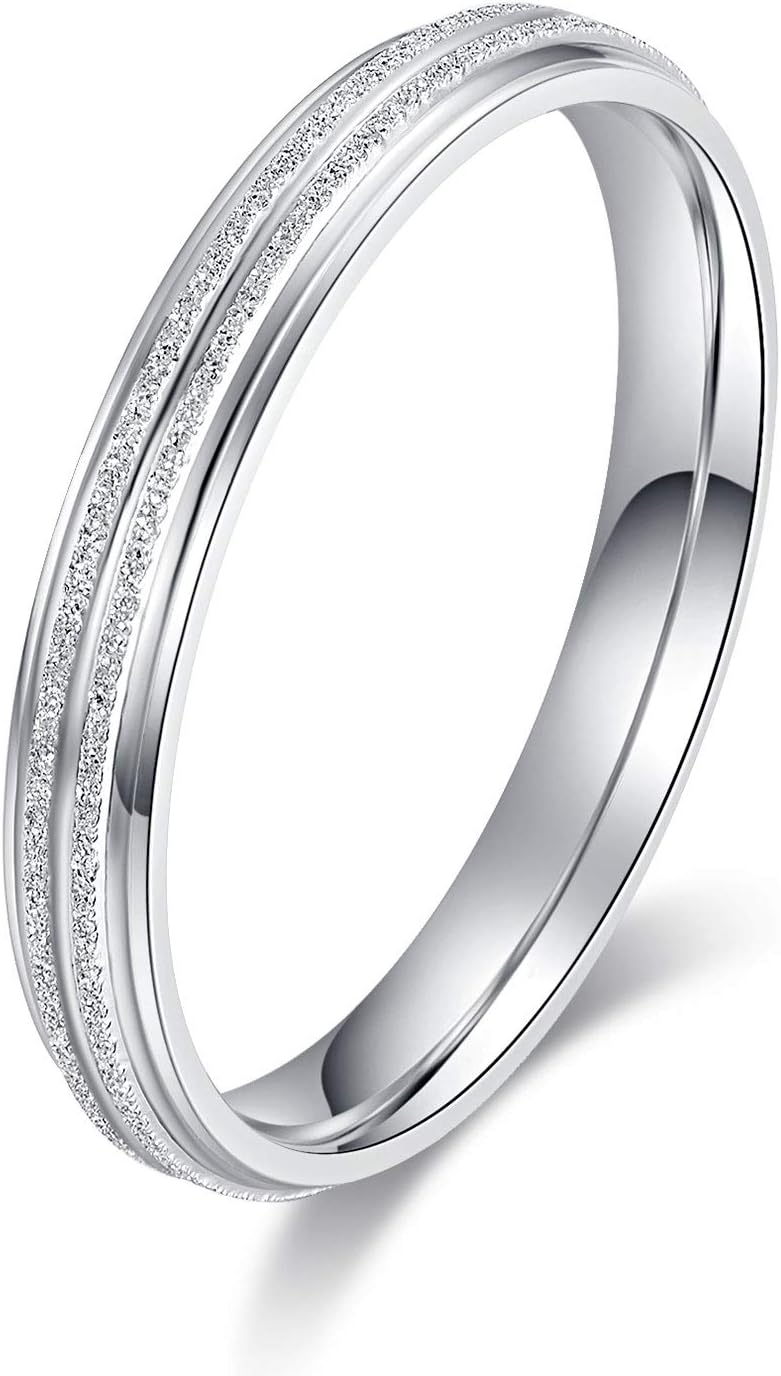 Unisex Comfort Fit Sterling Silver 3mm Sandblasted Finish Ring Grooved Wedding Band