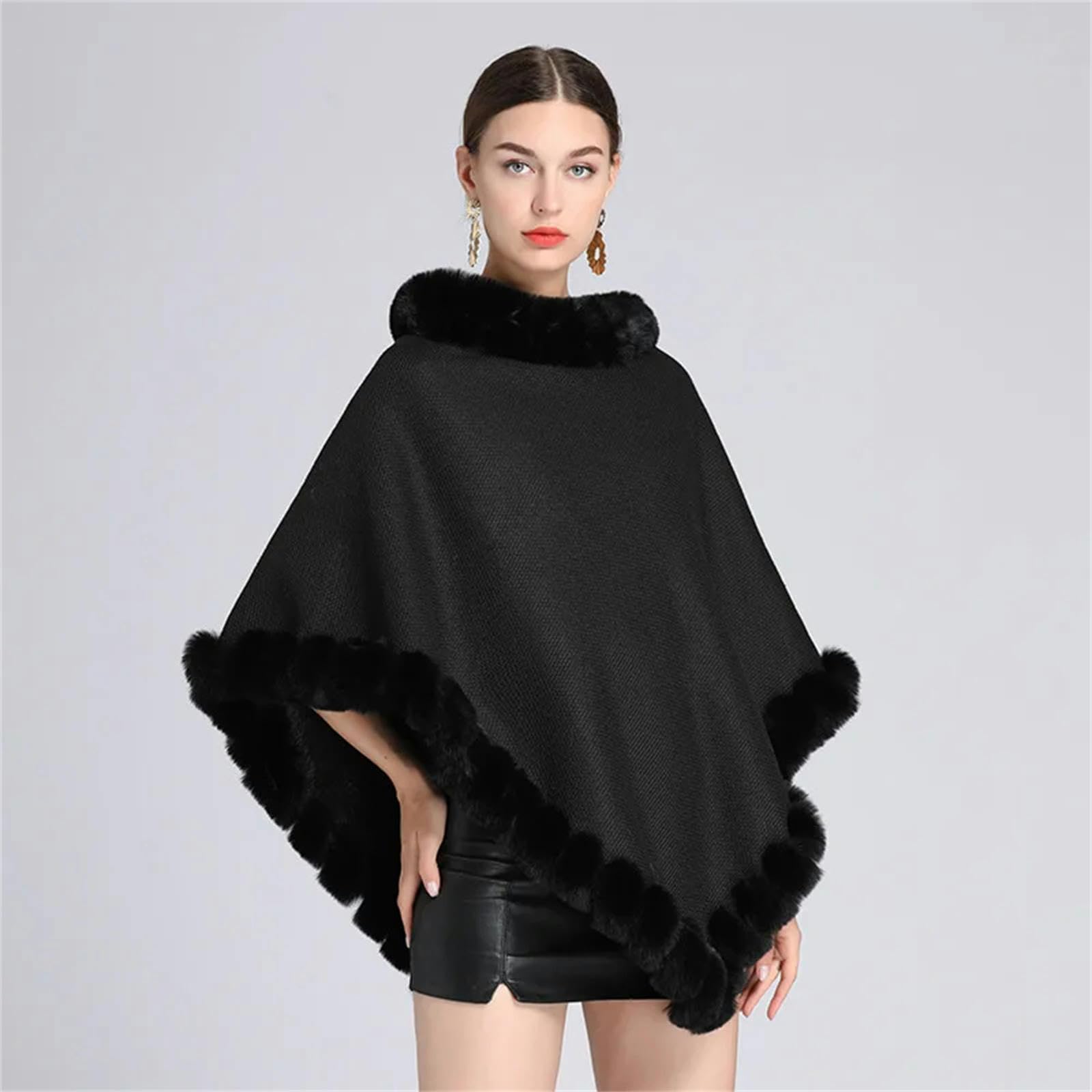 Poncho Donna Poncho Scarf Shawl Sciallina Fux Furx Collar Women Argyle Pattern Cape