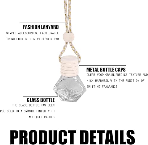 Miniatura 3 de Osilly Ambientador colgante para automóvil, 0.3 fl oz, difusor de aceite, perfume, aromaterapia, botella de vidrio vacía, adorno de fragancia con