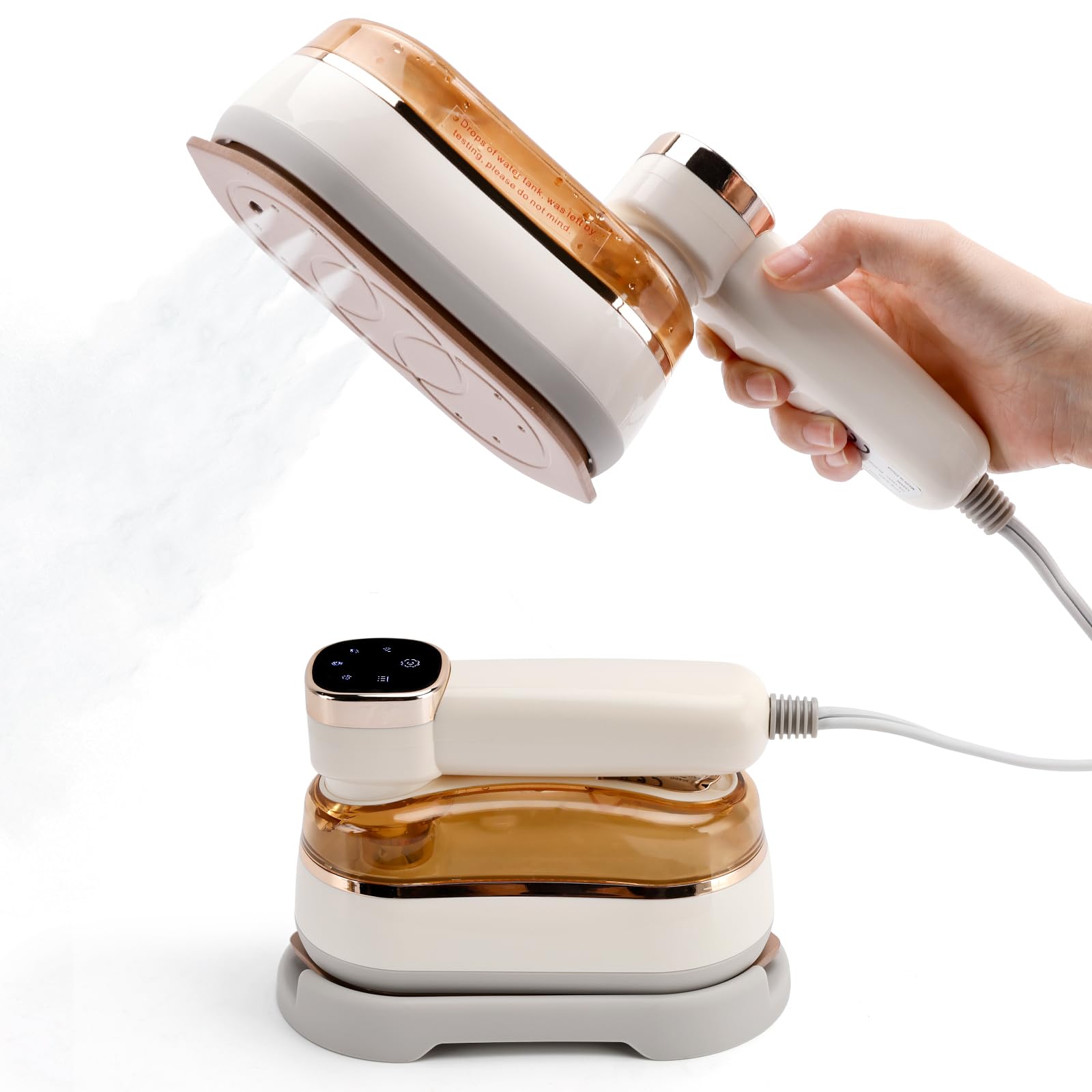 Vaporizador portátil para ropa de viaje de 1200 W, plancha de mano 2 en 1 y vaporizador con visualización LCD, 3 modos de vapor, calor rápido de 20 segundos, mango plegable de 180 °, tanque de 180 ml