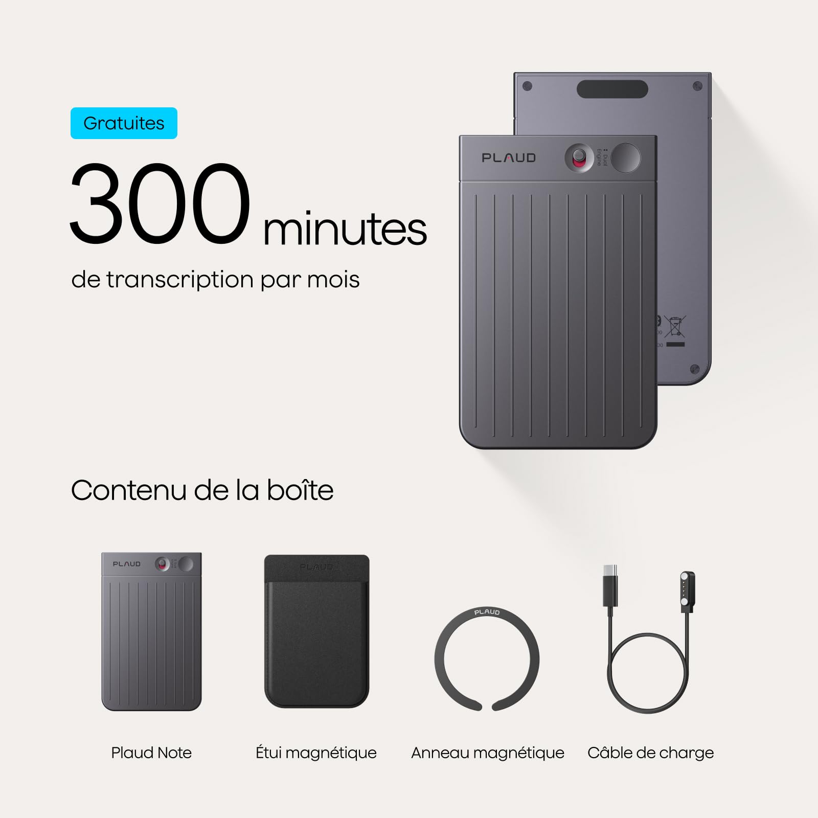 Plaud Note Enregistreur Vocal IA avec Étui, Transcription et Résumé IA Noir | Dictaphone Enregistreur Vocal Numérique IA, Résumé Automatique, Compatible Teams, 112 Langues, pour Réunions et Appels