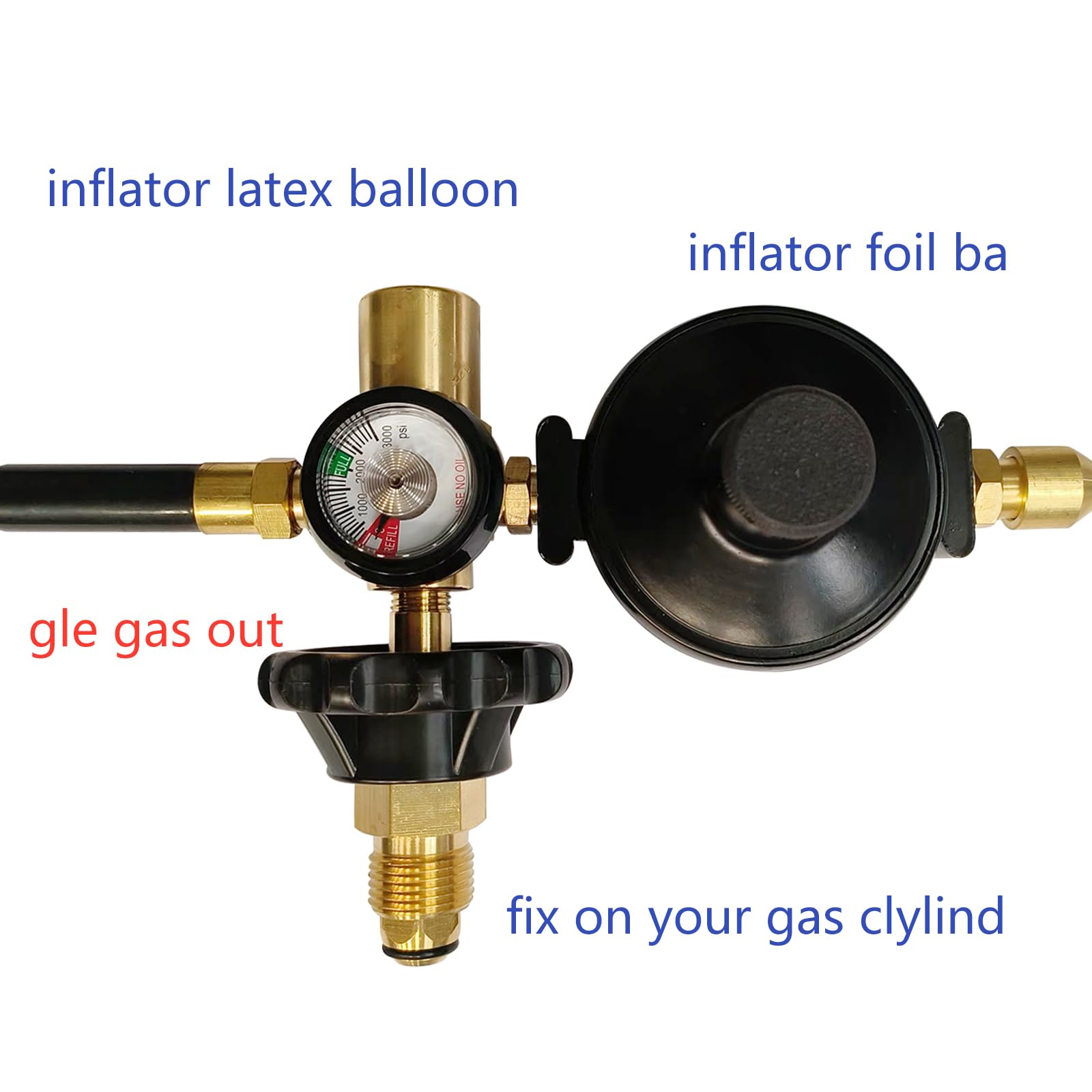 Ballonfüller mit Messgerät 0-3000PSI für CGA580 Tanks Ventile Regler Filler Party
