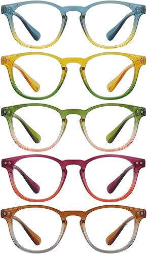 LUR Lentes de lectura, paquete de 5 lectores de moda para mujer (uno para cada color)