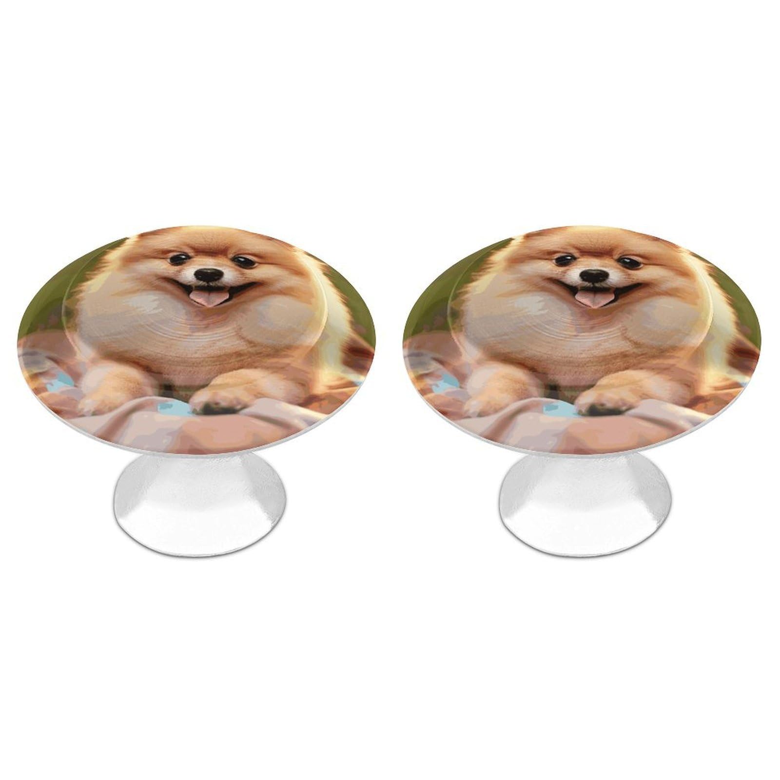 FekiLoot Short-haired Pomeranian Cabinet Knob 2 Pack Mini Round Drawer Pulls Stainless Steel Dresser Drawer Knobs Kitchen Drawer Hardware for Bathroom Dresser Closet Door Knobs
