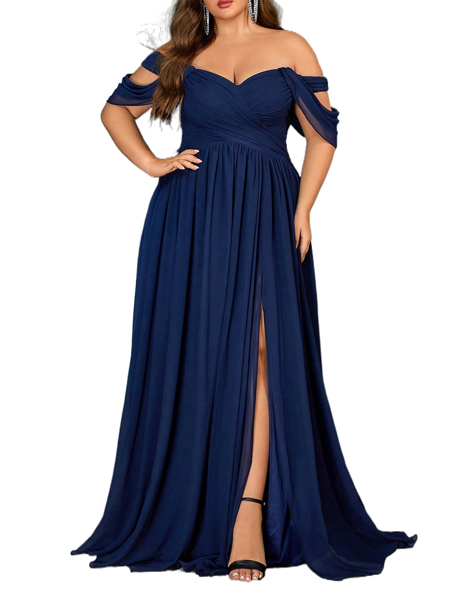 Photo 1 of VOUIAO Women's Daily Plus Size Dresses A Line Chiffon Wedding Guest Bridesmaid Maxi Dress Prom Evening Party Cocktail Gown Hidden Blue 1XL